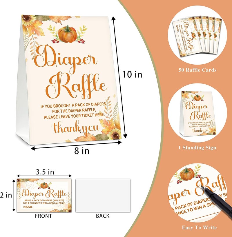 Gihyan Diaper Raffle Baby Shower Game Set 1 Standing Sign  50 Finding Cards Happy Fall Thanksgiving Day Diaper Raffle Tickets for Baby Shower Autumn Little Pumpkin Gender Reveal Party Favor Decor C02 - Image 2