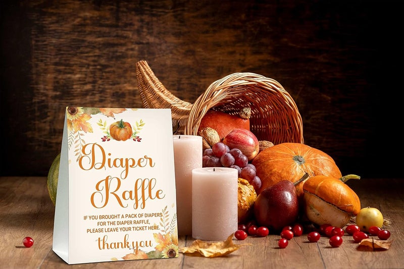 Gihyan Diaper Raffle Baby Shower Game Set 1 Standing Sign  50 Finding Cards Happy Fall Thanksgiving Day Diaper Raffle Tickets for Baby Shower Autumn Little Pumpkin Gender Reveal Party Favor Decor C02 - Image 4