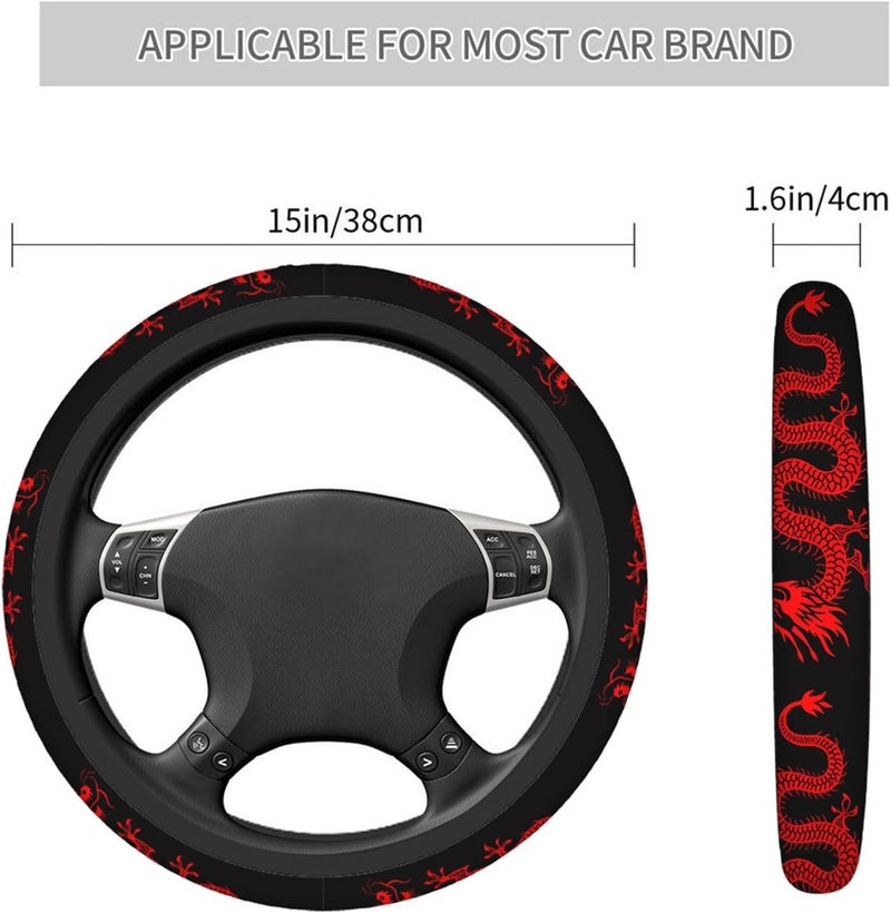 Swono Dragon Red Universal Neoprene Steering Wheel Cover - 15 Inch Abstract Chinese Dragon Design - Image 3