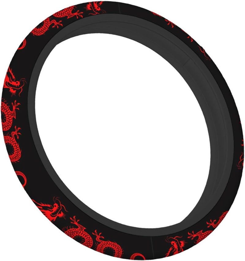 Swono Dragon Red Universal Neoprene Steering Wheel Cover - 15 Inch Abstract Chinese Dragon Design - Image 5