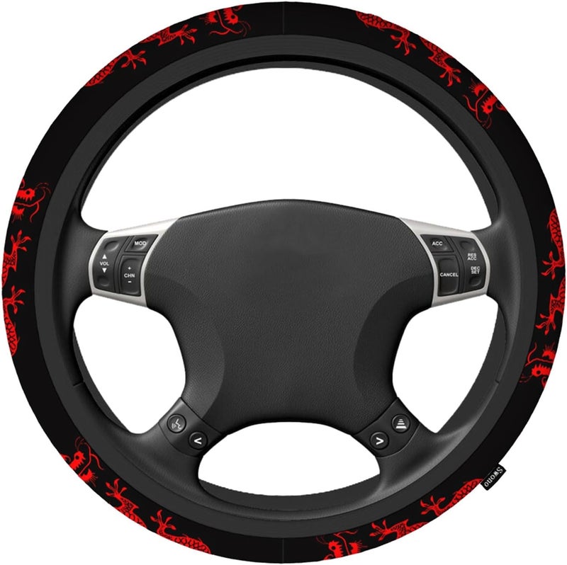 Swono Dragon Red Universal Neoprene Steering Wheel Cover - 15 Inch Abstract Chinese Dragon Design - Image 2