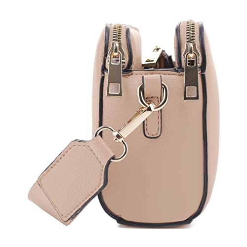EVVE Triple Zip Small Crossbody Camera Bag with Wide Guitar Strap | Neutral - Image 3