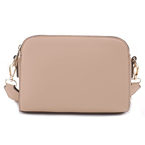 EVVE Triple Zip Small Crossbody Camera Bag with Wide Guitar Strap | Neutral - Image 2