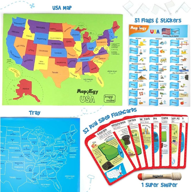 Imagimake Mapology USA Flash Cards with USA Map Puzzle - Image 2