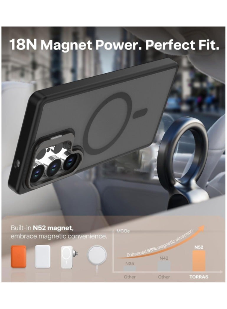 حافظة واقية من سامسونج S25 Ultra مع قوس، متوافقة مع MagSafe، غطاء خلفي مغناطيسي متجمد شفاف مقاوم للصدمات مع مغناطيس قوي، حافظة واقية فائقة الكامل لجهاز Galaxy S25 Ultra 5G (أسود) - Image 2
