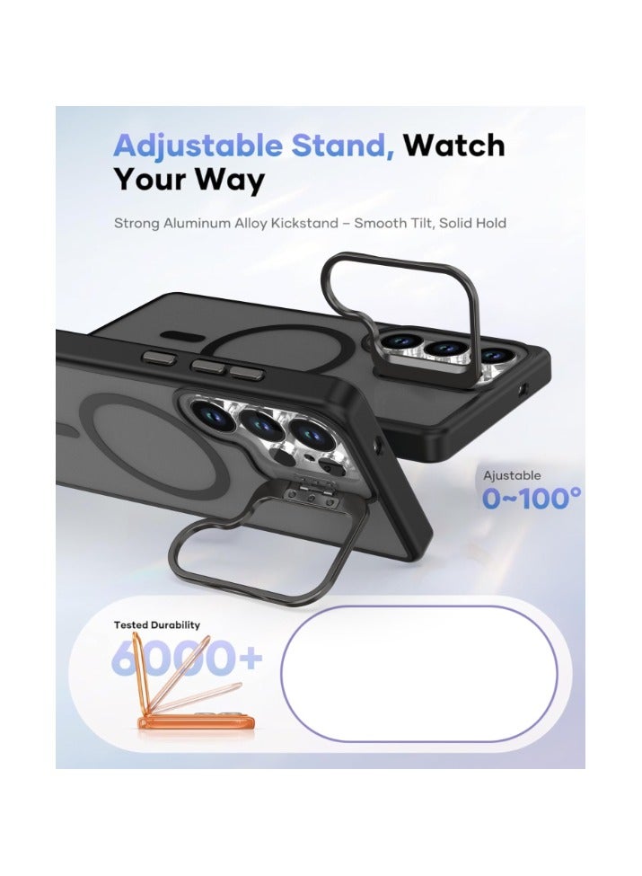 حافظة واقية من سامسونج S25 Ultra مع قوس، متوافقة مع MagSafe، غطاء خلفي مغناطيسي متجمد شفاف مقاوم للصدمات مع مغناطيس قوي، حافظة واقية فائقة الكامل لجهاز Galaxy S25 Ultra 5G (أسود) - Image 3