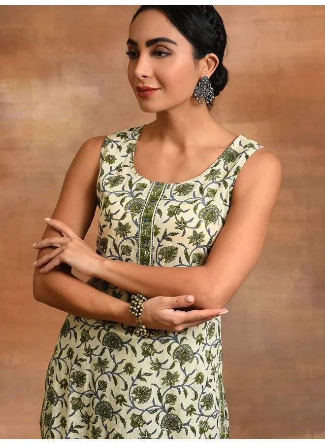 AKS AKS Floral Printed Pure Cotton Straight Kurta with Trousers
