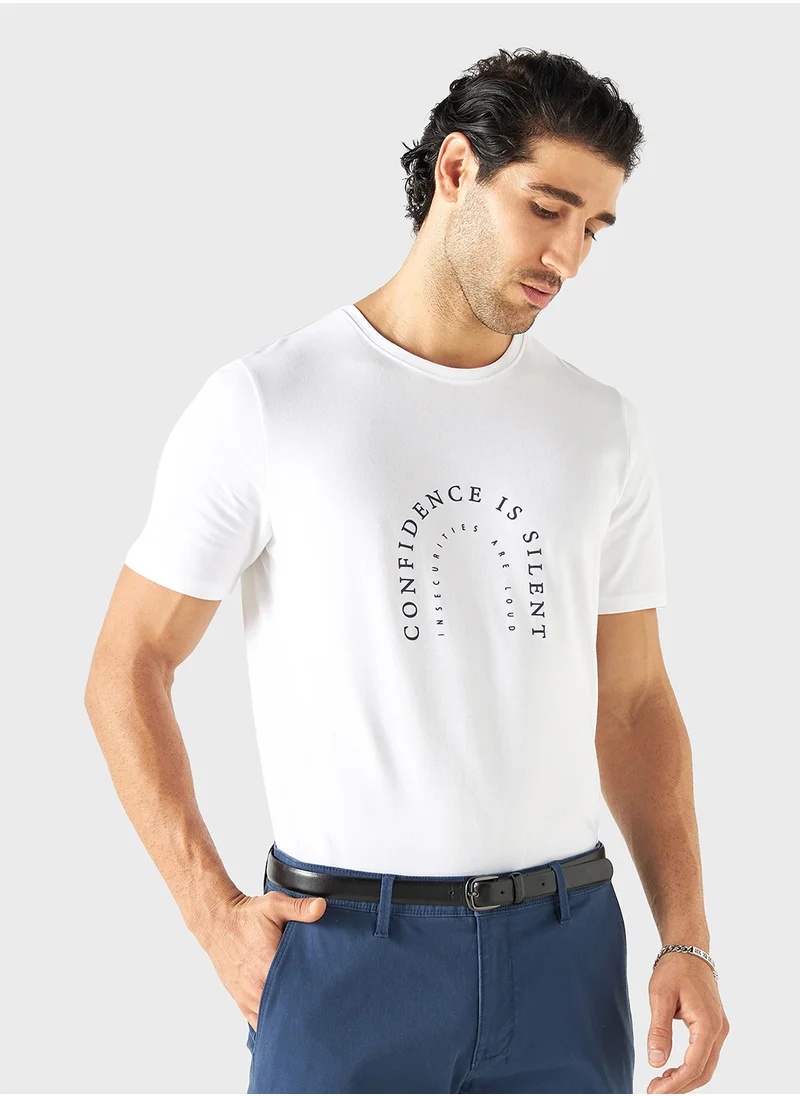 ايكونيك Iconic Slogan Print Crew Neck T-shirt with Short S