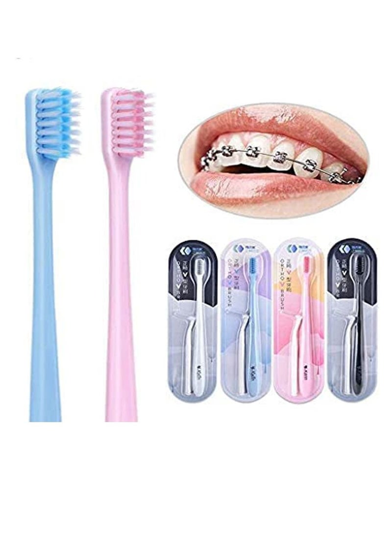 KASTWAVE 4 Pcs V-Shaped Orthodontic Toothbrush Soft Bristle with One Inter-Dental Brush Interdental Brush Soft Bristle Braces Brushes - Image 1