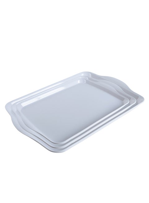 3-Piece Melamine Serving Tray Set Small Size 35CM, Medium Size 38CM & Large Size 42CM White
