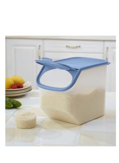 Plastic Rice Container 5kg, Clear Cereal Storage Container with Measuring Cup,Flour Barrel Bucket,BPA Free Food Storage Container with Lid,Dry Food Dispenser Box For Rice,Grain,Beans,Pet Food (Blue)