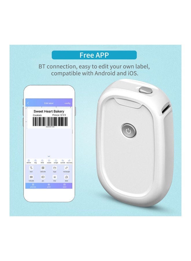 NIBEMINENT Portable Handheld Thermal Label Printer White  - Image 2