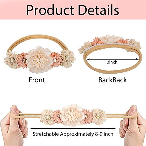 CaySep 3PCS Baby Girl Flower Headbands Set Elastic Bow Hair Band Handmade Bow For Newborn Infant Toddler Pack - Image 3