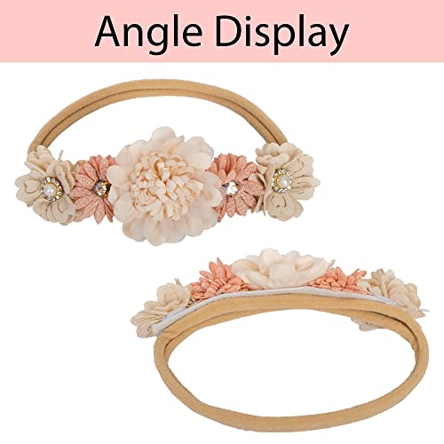 CaySep 3PCS Baby Girl Flower Headbands Set Elastic Bow Hair Band Handmade Bow For Newborn Infant Toddler Pack - Image 5