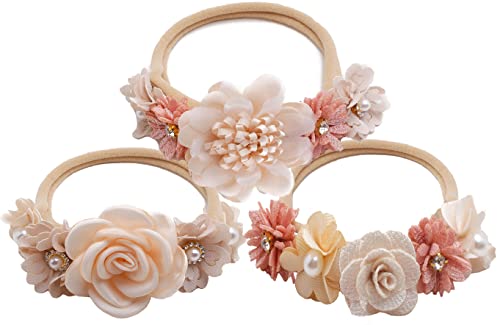 CaySep 3PCS Baby Girl Flower Headbands Set Elastic Bow Hair Band Handmade Bow For Newborn Infant Toddler Pack - Image 1