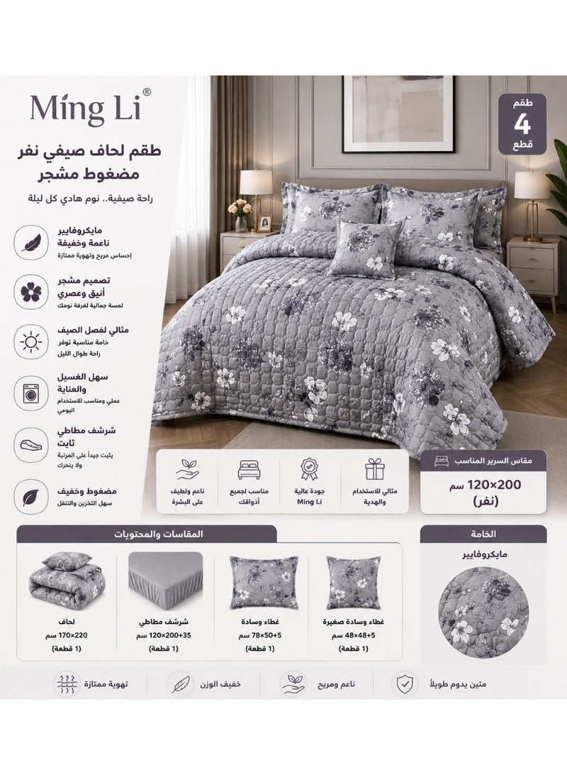 Ming Li Summer Single Comforter Set – Compressed Floral – Luxury Printed Single Bedspread – Soft and Lightweight Microfiber Fabric – With Fitted Sheet and Pillowcase – Fits 120×200 cm Bed - Image 1
