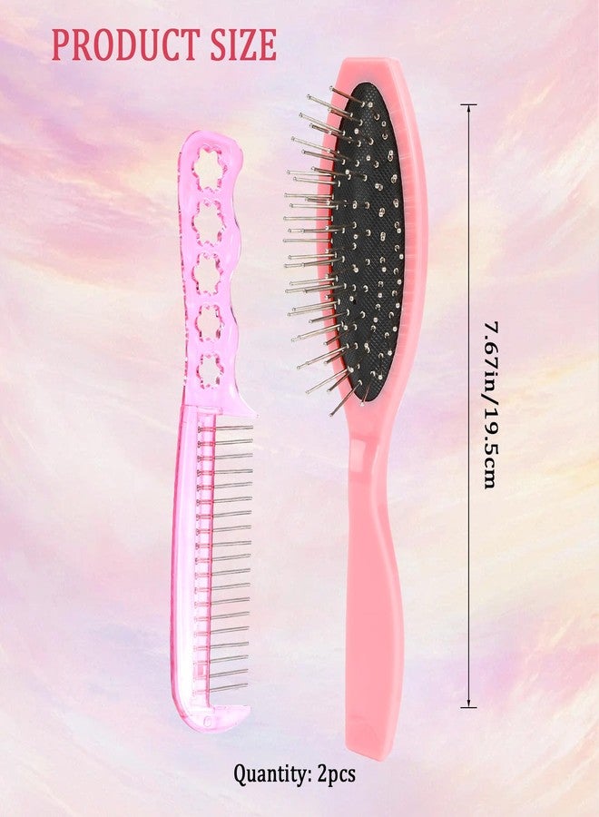 Styquenzer Wig Brushes for Synthetic Hair, 2 Pieces Stainless Steel Teeth Wig Brushes Portable Synthetic Doll Wigs Brush Metal Wire Wet Hair Extension Brush for Women Girls Dolls, Pink - Image 3