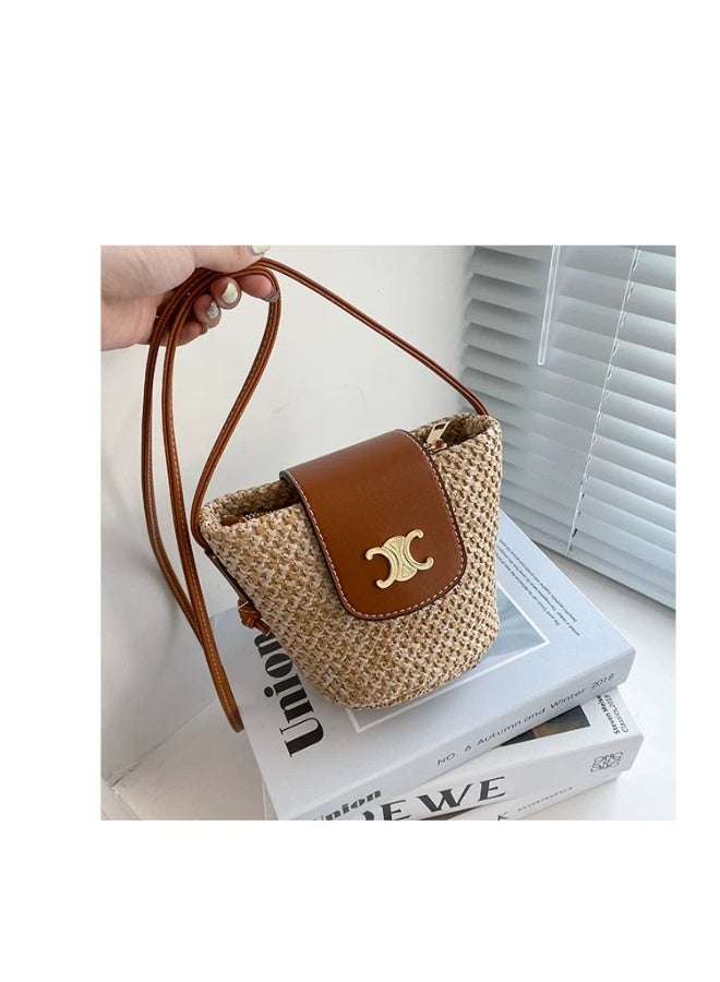 Arc de Triomphe straw bucket cross-body bag - Image 1