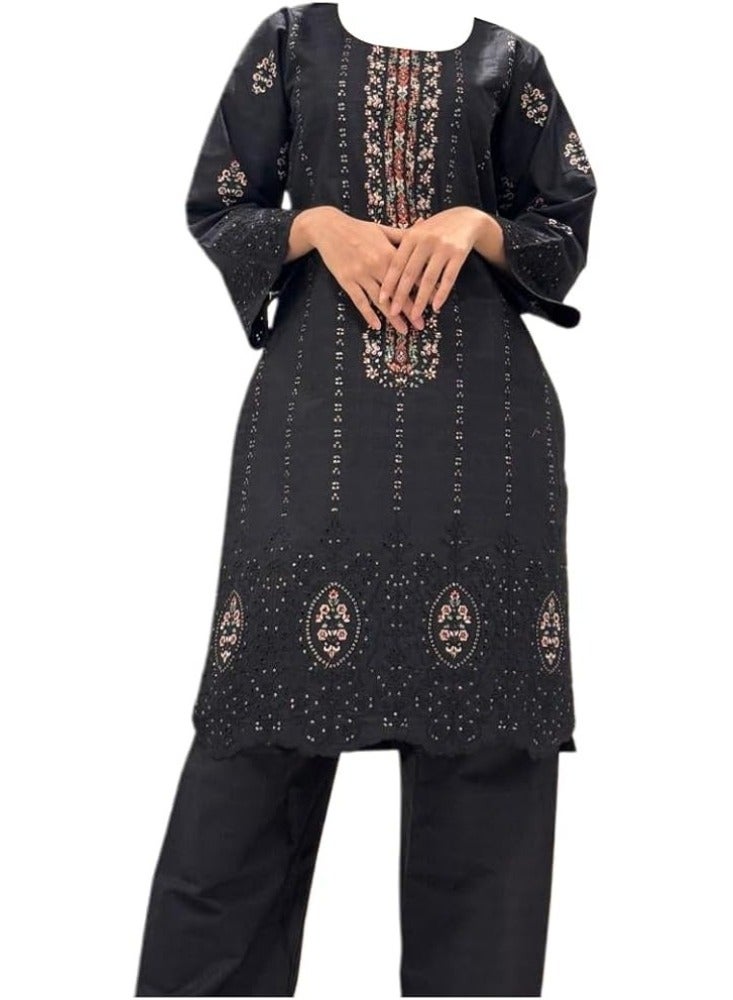 وينشيلز فستان باكستاني أسود من القطن - تطريز أنيق وأسلوب خالد | صغير - Image 2