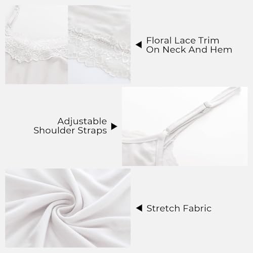 Kate Kasin Womens Lace Tank Top, Adjustable Strap Spaghetti Black Cami,2 Pack Camisole Y2K(Black+White, XL) - Image 5