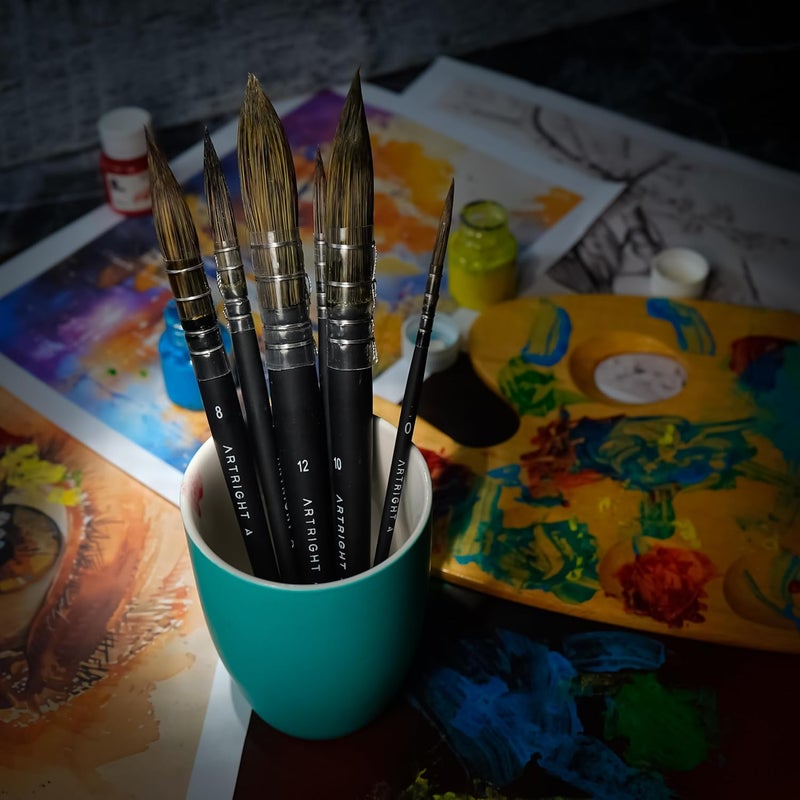 Artright Premium Mop Painting Brush Set Sizes 0 2 4 8 10 12 Premium Black Synthetic Hair Brushes for Watercolor Gouache Acrylic Painting Ideal for Artists Beginners - Image 2