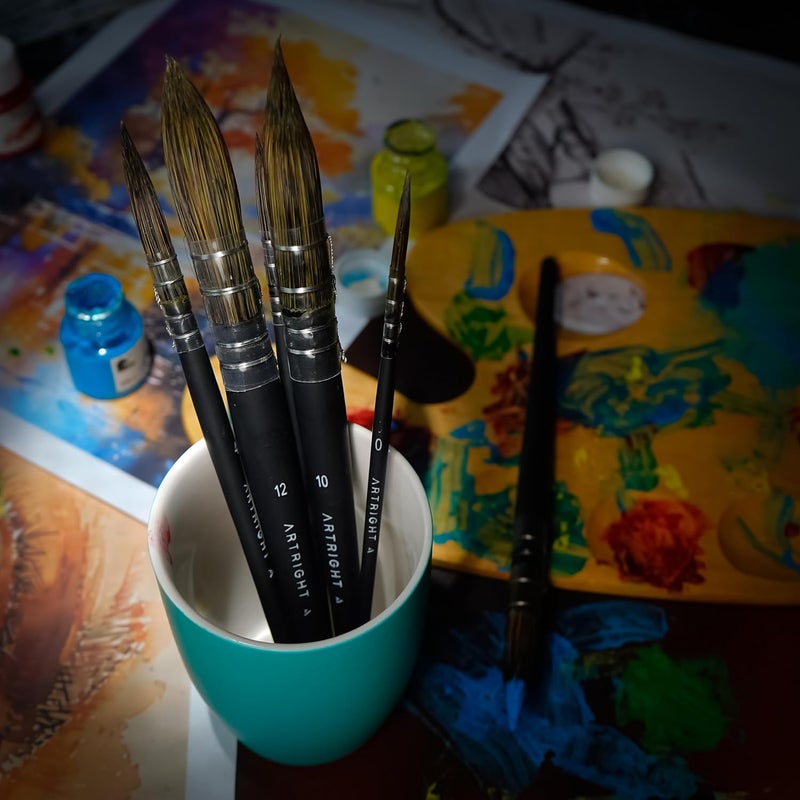 Artright Premium Mop Painting Brush Set Sizes 0 2 4 8 10 12 Premium Black Synthetic Hair Brushes for Watercolor Gouache Acrylic Painting Ideal for Artists Beginners - Image 5