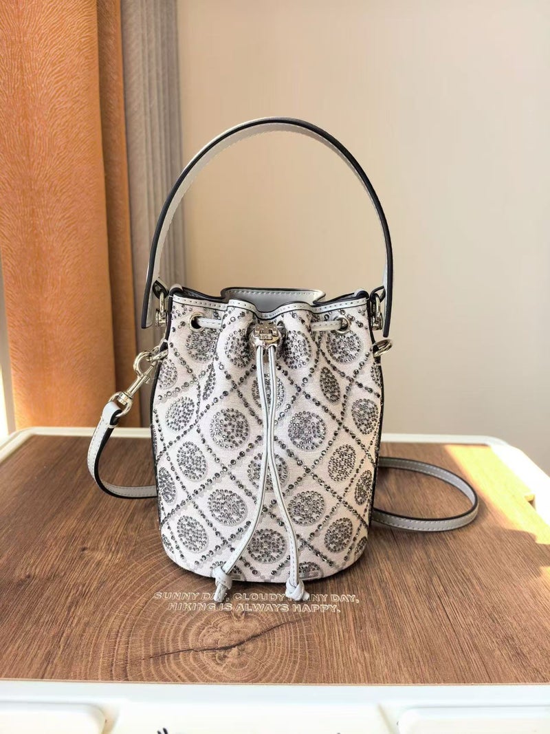 Tb Year Of The Snake Limited Drilling Reading Flower Vintage Drawstring Bucket Bag All-Match Texturized Shoulder Crossbody Women'S Bag - Image 1