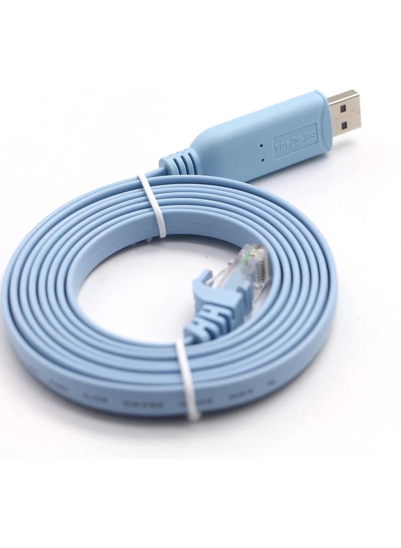 كابل وحدة تحكم USB إلى RJ45، كابل احترافي من RJ45 إلى USB متوافق مع جميع أجهزة التوجيه والمفاتيح وجدران الحماية وتكوينات شبكة نقطة الوصول - أزرق - Image 1