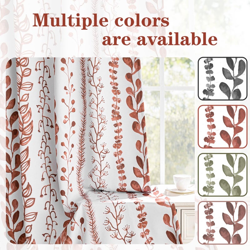 MEETSKY Boho Terracotta Blackout Curtains 84 Inches Long 2 Panels - Burnt Orange Curtains for Living Room Thermal Insulated Rod Pocket Drapes for Bedroom, Leaf Print Window Treatment, 50" Wide - Image 2