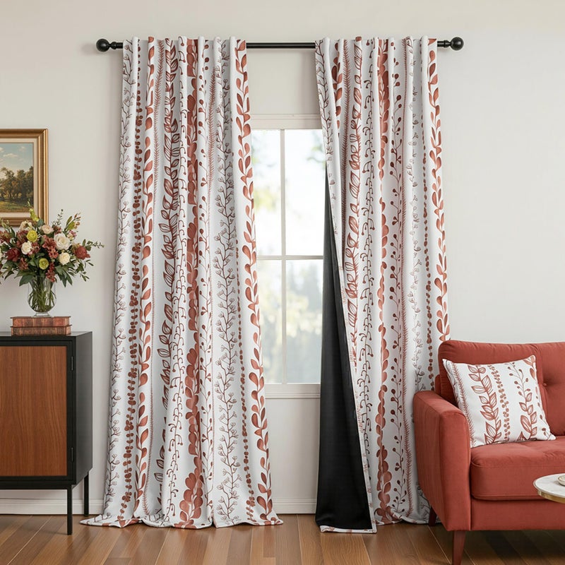 MEETSKY Boho Terracotta Blackout Curtains 84 Inches Long 2 Panels - Burnt Orange Curtains for Living Room Thermal Insulated Rod Pocket Drapes for Bedroom, Leaf Print Window Treatment, 50" Wide - Image 1