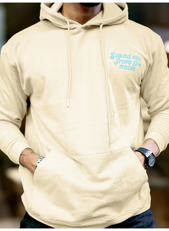 مانياك Mens Printed Hooded Neck Full Sleeve Beige and Blue FleeceFleece Oversized Sweatshirt