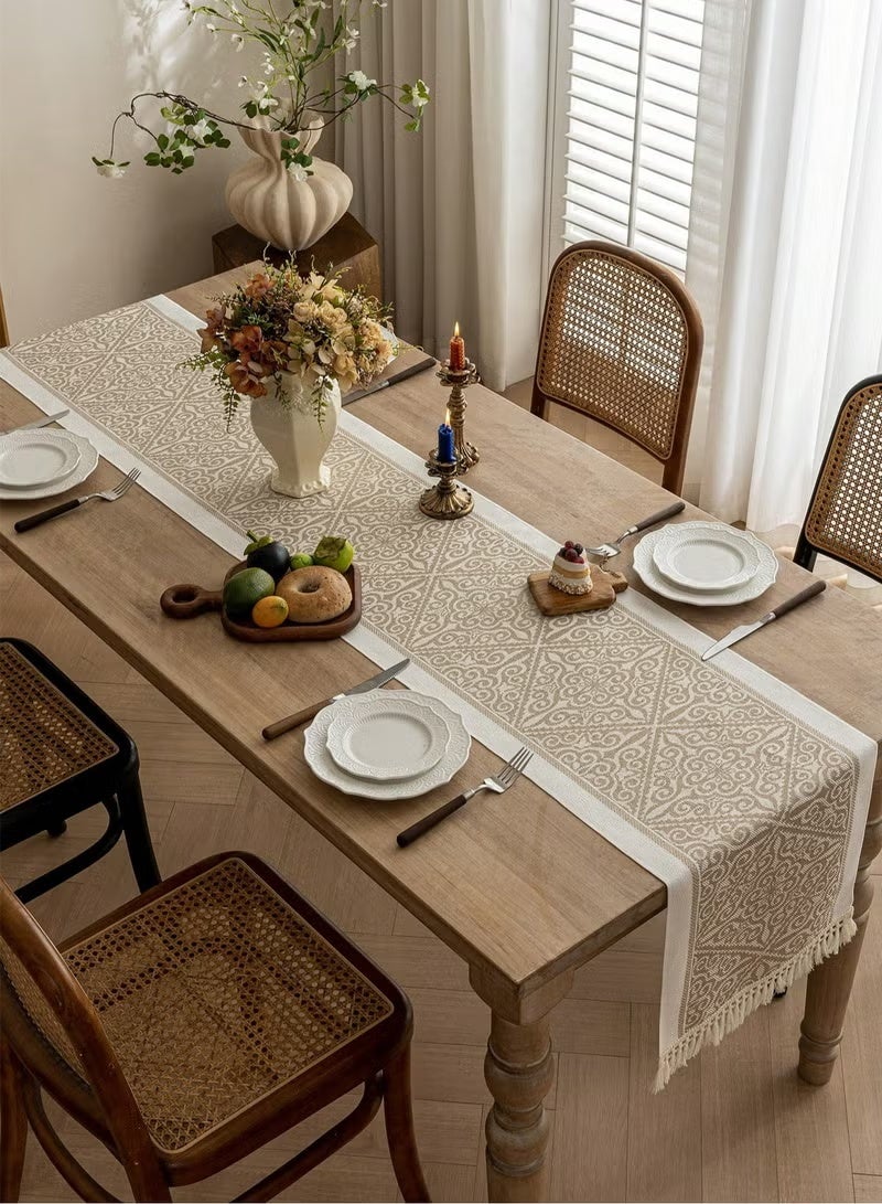 PINKSAMA Waterproof and Stain-Resistant Tassel Table Runner, Cream and Brown Striped Tablecloth, Macrame Bohemian Weave Dining Table Decor for Kitchen, Living Room, and Dining Room, Home Decor Gift Idea - Image 5
