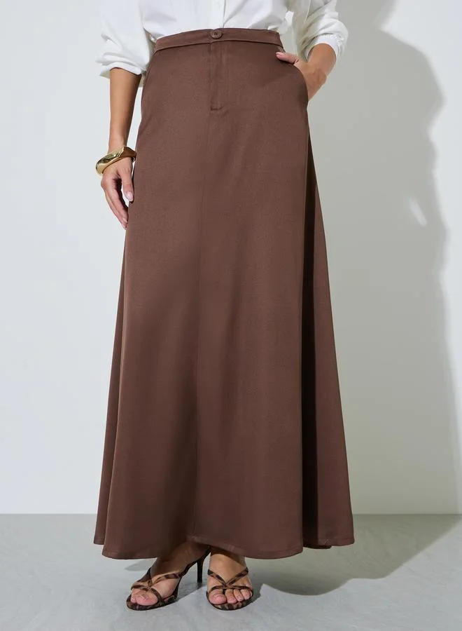 ستايلي Brown A-Line Maxi Skirt with Side Pocket