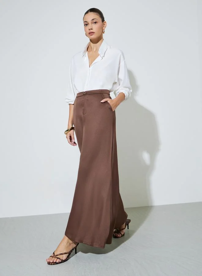 ستايلي Brown A-Line Maxi Skirt with Side Pocket