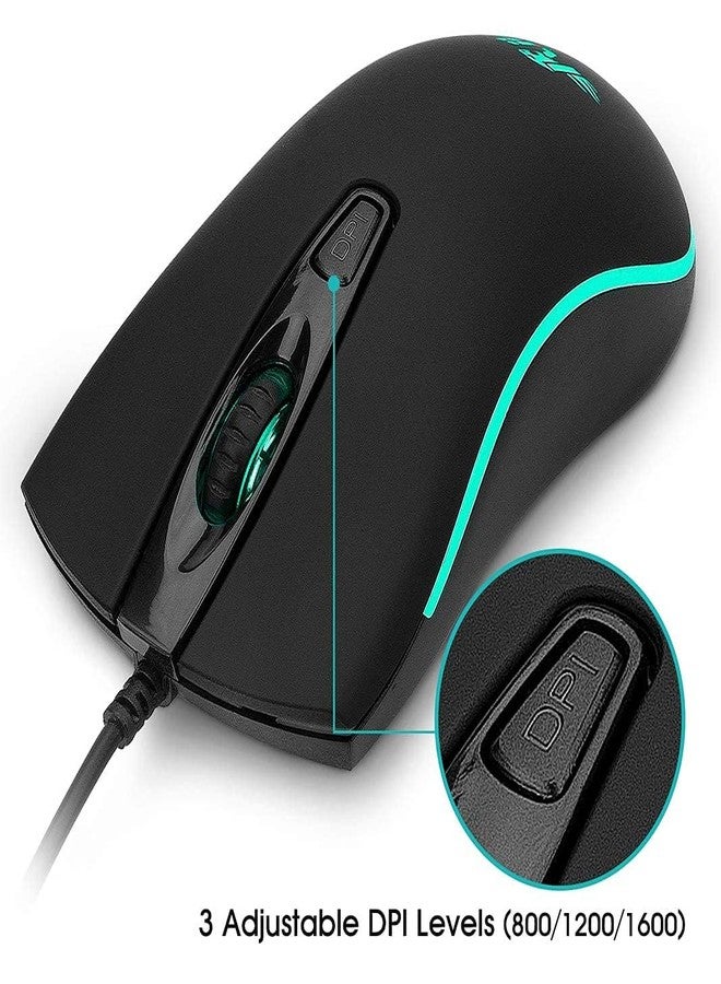 Rii RM105 Wired Mouse,Computer Mouse with Colorful RGB Backlight,Comfortable Grip Ergonomic Optical,USB Wired Mice Support Windows PC, Laptop,Desktop,Notebook,Chromebook - Image 3