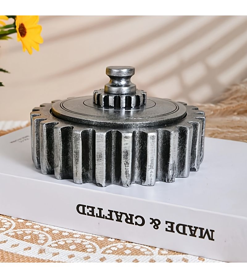 Blue Golden Traditional Style Metal Ashtray With Lid For Home And Office Decor - Image 5