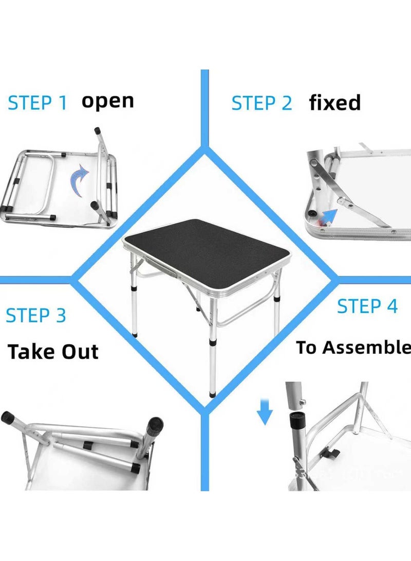 WAKYME Folding Camping Table 45*60CM Portable Pinic Table Adjustable Height Small Card Table Aluminum Foldable Lightweight with Carry Handle for Outdoor Indoor Hiking Camp BBQ Beach - Image 4
