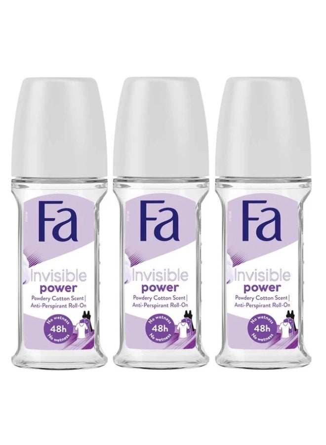 FA Roll on Anti-Perspirant Invisible Power Powdery Cotton 50ml, Pack of 3 - Image 1