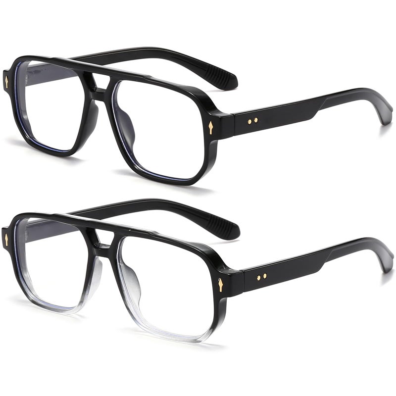 PORADAY Blue Light Blocking Glasses for Women Men 70s Retro Square Aviator Eyeglasses Rectangle Computer EyewearBlackGradient Black
