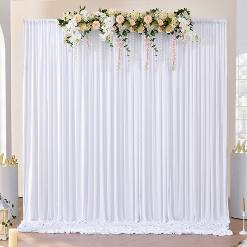 NSSONBEN 10x10 ft Wrinkle Free White Backdrop Curtains for Parties, Polyester Photo Backdrop Drapes 2 Panels 5x10ft for Wedding Birthday Party Photography Background Indoor Outdoor - Image 1