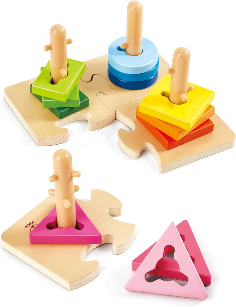 Hape Creative Peg Puzzle by | Wooden Stacker Peg Problem Solving Puzzle for Toddlers, Stacking Toy with Different Grooved Ss, Pegged Posts and Bright Colours - Image 2