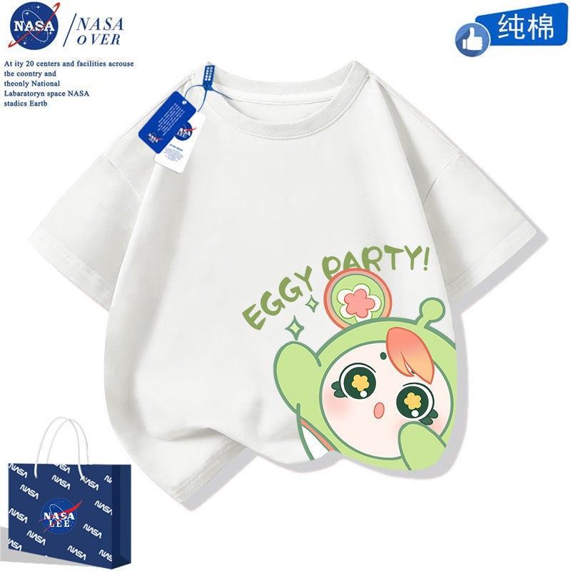 Cartoon Egg Party Short-Sleeved Casual Mid-Large Children'S Cotton T-Shirt Trendy Western Style Half-Sleeve For Boys And Girls - Image 1