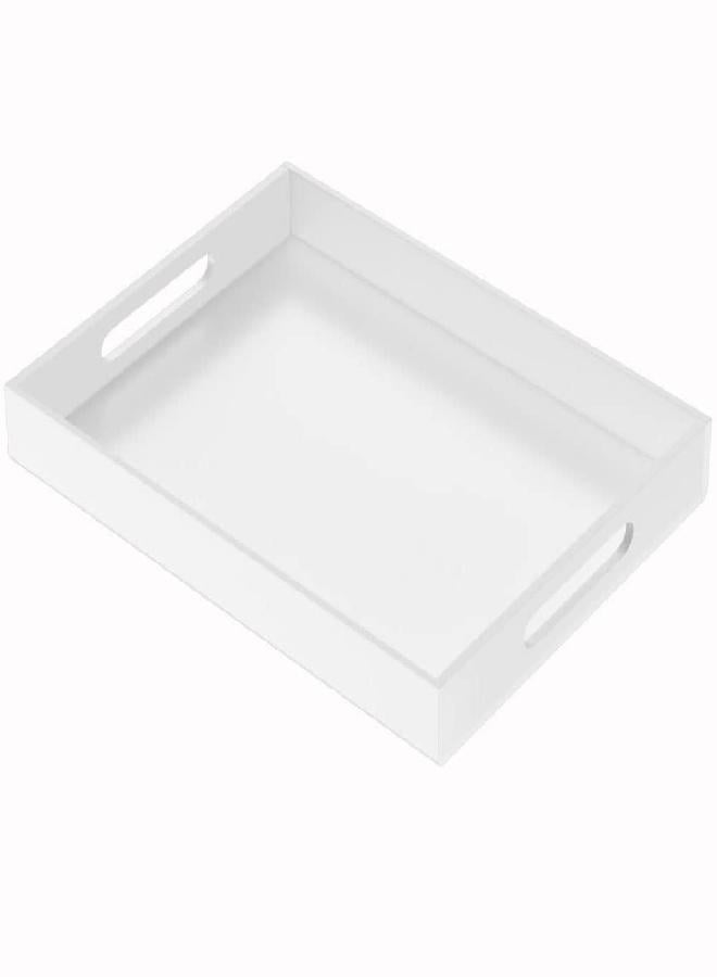 NIUBEE Acrylic Serving Tray 12x16 Inches -Spill Proof- White Decorative Tray Organiser for Ottoman Coffee Table Countertop with Handles - Image 1