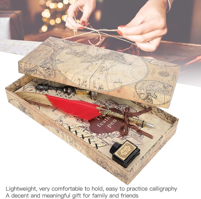 Bahels Feather Pen Set, Vintage Writing Tool Retro Feather Pen, Retro Calligraphy Gift Lightweight for Office Home (Color : Red) - Image 5