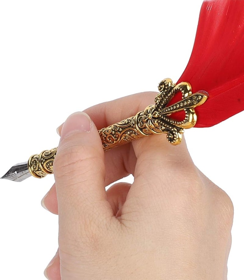 Bahels Feather Pen Set, Vintage Writing Tool Retro Feather Pen, Retro Calligraphy Gift Lightweight for Office Home (Color : Red) - Image 4