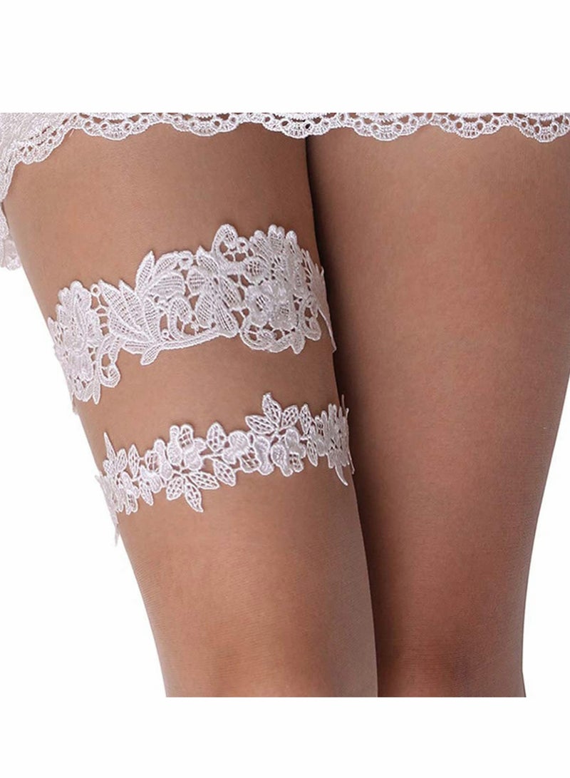 Bridal Lace Garters Set for Women, Adjustable 40,60 cm Wedding Accessories in White - Image 1