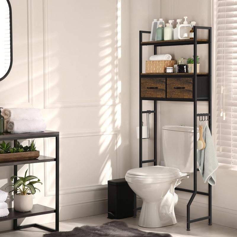 ETELI Over The Toilet Storage Cabinet Bathroom Storage Cabinet Over Toilet Fit Most Toilets Above Toilet Shelf Bathroom Shelf Organizer with Fabric Drawers Rustic Brown