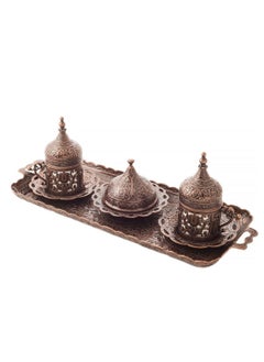 Acar Turkish, Greek, and Arabic Coffee Serving Set for Two – Includes 2 Glass Cups, Rectangular Tray, Cup Holders, Lids, Saucers, Sugar Bowl with Lid of Copper – Antique Red Finish, Crafted in Türkiye  - Image 1