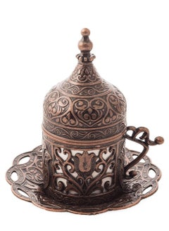 Acar Turkish, Greek, and Arabic Coffee Serving Set for Two – Includes 2 Glass Cups, Rectangular Tray, Cup Holders, Lids, Saucers, Sugar Bowl with Lid of Copper – Antique Red Finish, Crafted in Türkiye  - Image 3