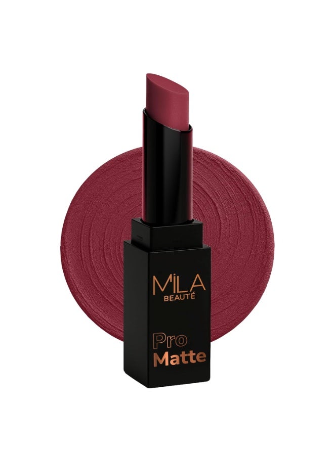 ميلا بيوتي أحمر الشفاه "ميلا بوتيه برو مات" (Mila Beauté Pro Matte) | لون غني وعالي التركيز يدوم طويلاً | لمسة نهائية شبه مطفأة (Semi-Matte) | تركيبة خفيفة الوزن | يُوضع بمسحة واحدة | لون شفاه فاخر | الدرجة - (Mirabai، 4.2 جم) - Image 1